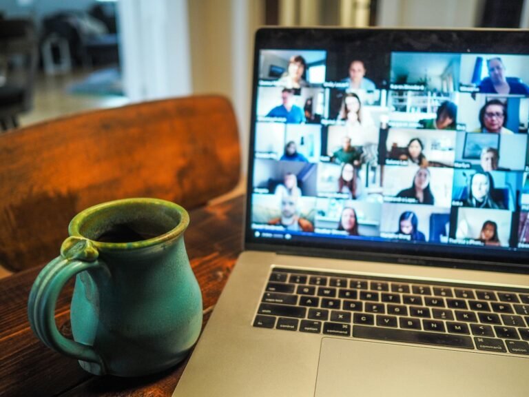 Macbook pro displaying a group video call
